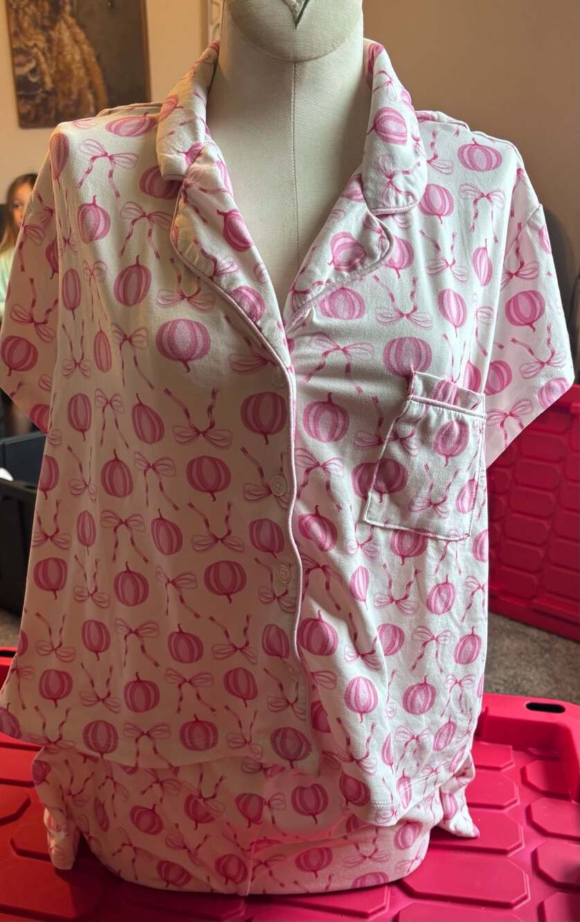 2 pairs Pajama Set Pink Pumpkins and Pink bows